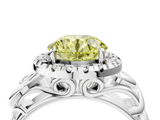White gold Fancy Yellow Round  Cut Halo Diamond Ring with Scrollwork Band and Four-Prong Setting_4