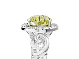 White gold Fancy Yellow Round  Cut Halo Diamond Ring with Scrollwork Band and Four-Prong Setting_5