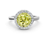 White gold Fancy Yellow Round Cut Halo Diamond Ring with Solitaire Band and Prong Setting