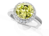 White gold Fancy Yellow Round Cut Halo Diamond Ring with Solitaire Band and Prong Setting_1