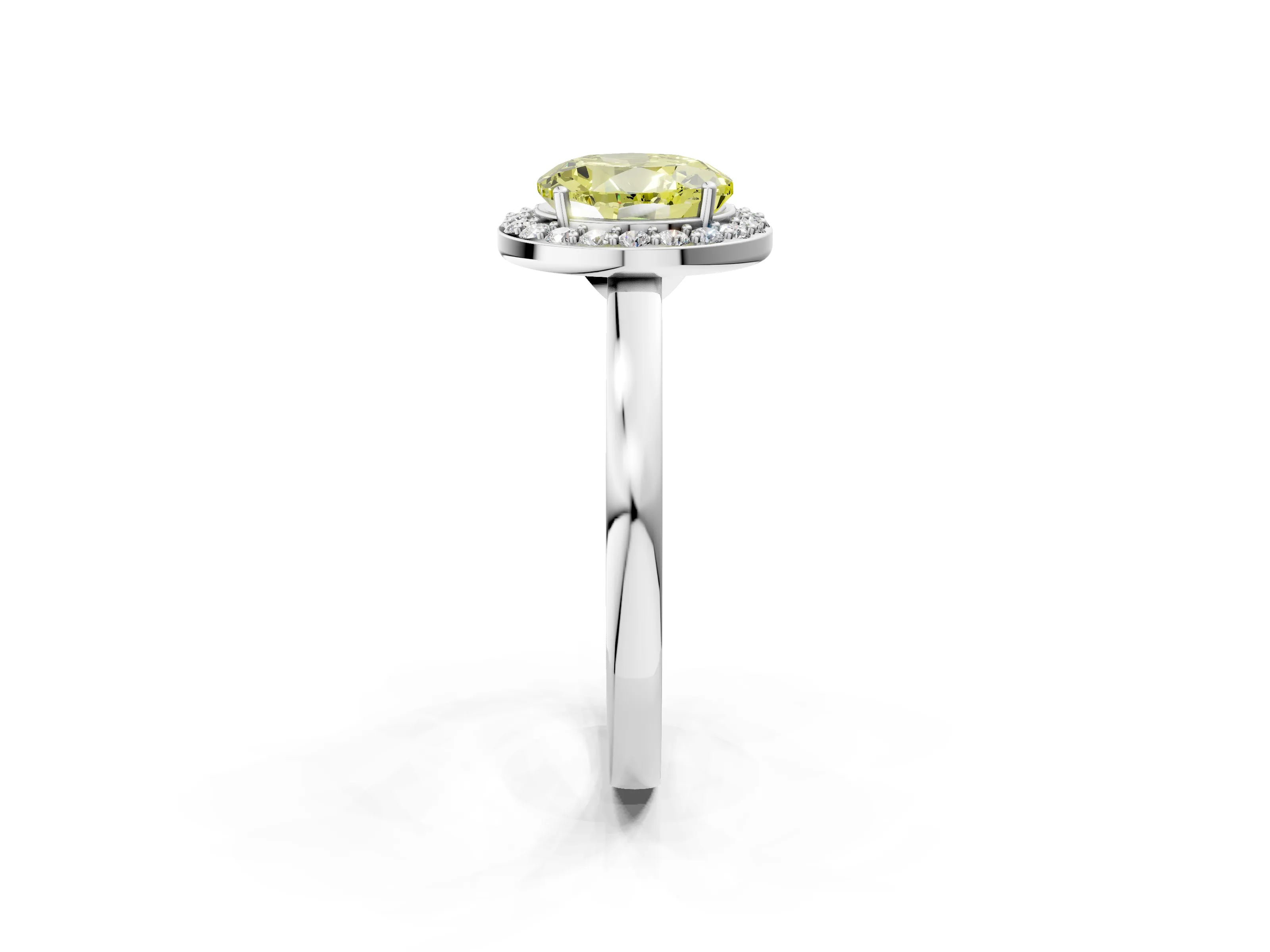 White gold Fancy Yellow Round Cut Halo Diamond Ring with Solitaire Band and Prong Setting_2