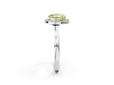 White gold Fancy Yellow Round Cut Halo Diamond Ring with Solitaire Band and Prong Setting_2