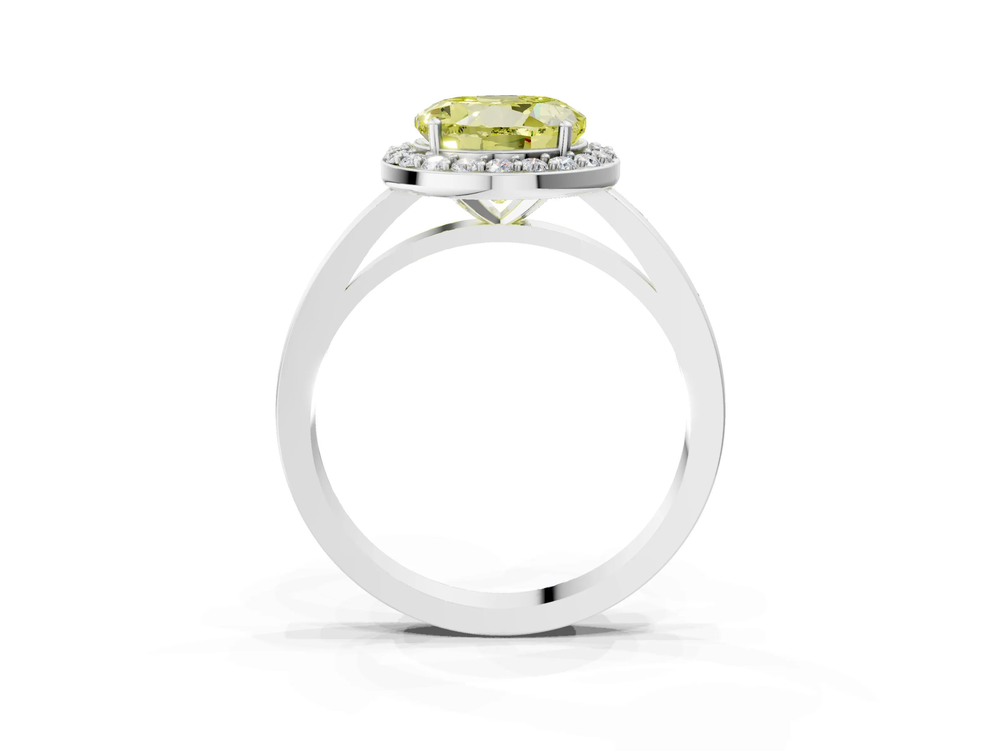 White gold Fancy Yellow Round Cut Halo Diamond Ring with Solitaire Band and Prong Setting_3