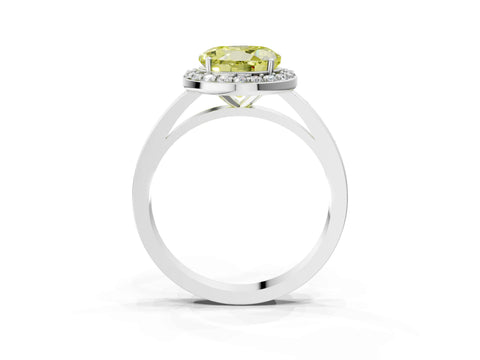 White gold Fancy Yellow Round Cut Halo Diamond Ring with Solitaire Band and Prong Setting_3