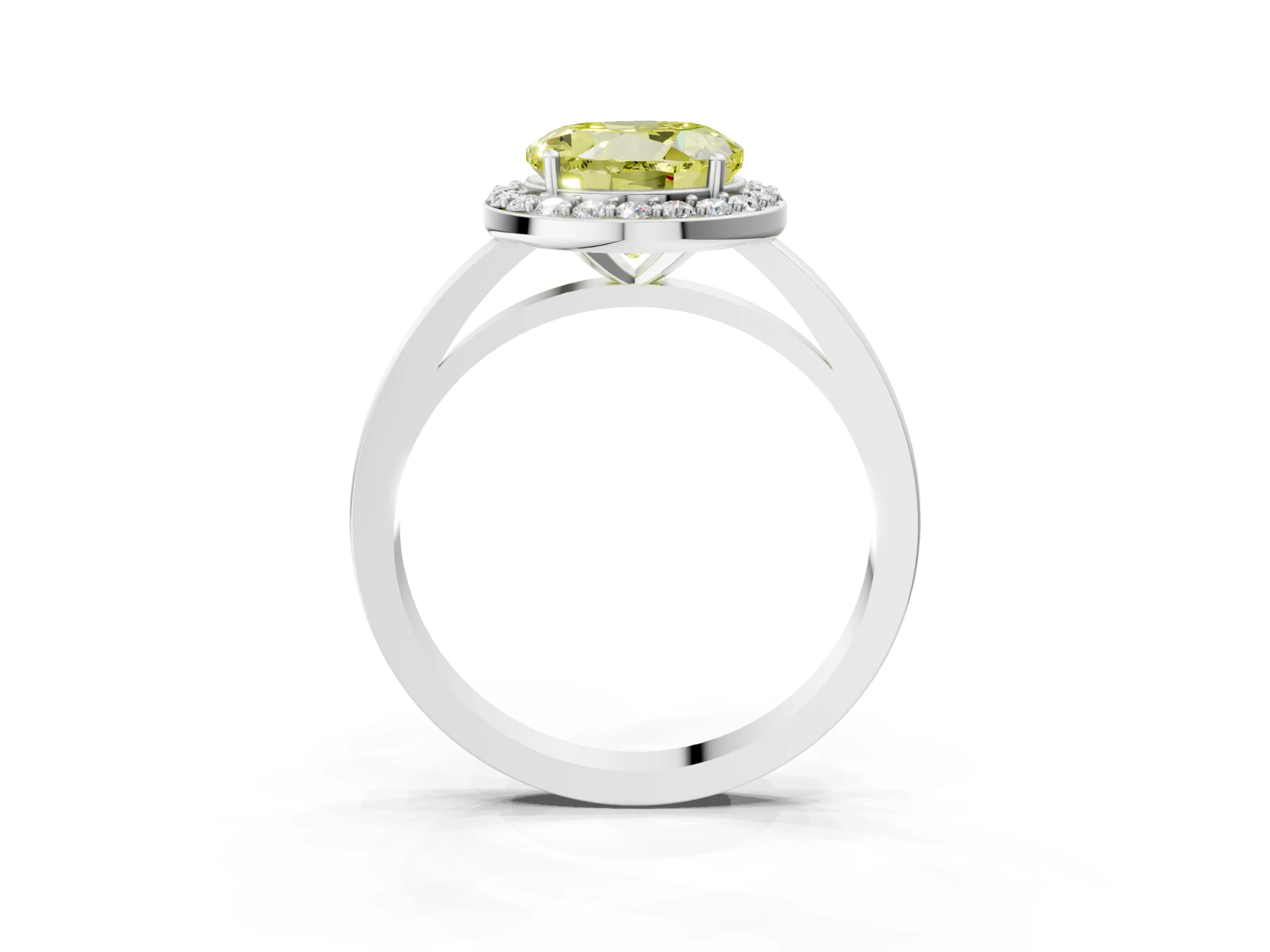 White gold Fancy Yellow Round Cut Halo Diamond Ring with Solitaire Band and Prong Setting_4