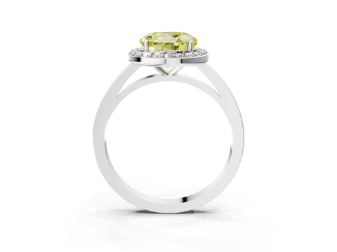 White gold Fancy Yellow Round Cut Halo Diamond Ring with Solitaire Band and Prong Setting_4