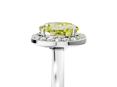 White gold Fancy Yellow Round Cut Halo Diamond Ring with Solitaire Band and Prong Setting_5