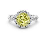 White gold Fancy Yellow Round Cut Halo Diamond Solitaire with Filigree Band and Four-Prong Setting_24
