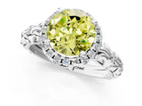 White gold Fancy Yellow Round Cut Halo Diamond Solitaire with Filigree Band and Four-Prong Setting_25