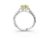 White gold Fancy Yellow Round Cut Halo Diamond Solitaire with Filigree Band and Four-Prong Setting_27