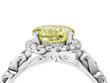 White gold Fancy Yellow Round Cut Halo Diamond Solitaire with Filigree Band and Four-Prong Setting_28