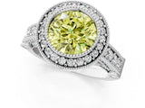 White gold Fancy Yellow Round Cut Halo Diamond Split Shank Pave Ring_1