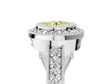 White gold Fancy Yellow Round Cut Halo Diamond Split Shank Pave Ring_5