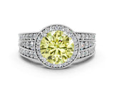 White gold Fancy Yellow Round Cut Halo Diamond Split Shank Ring with Prong Setting_12