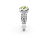 White gold Fancy Yellow Round Cut Halo Diamond Split Shank Ring with Prong Setting_2