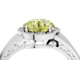 White gold Fancy Yellow Round Cut Halo Diamond Split Shank Ring with Prong Setting_4