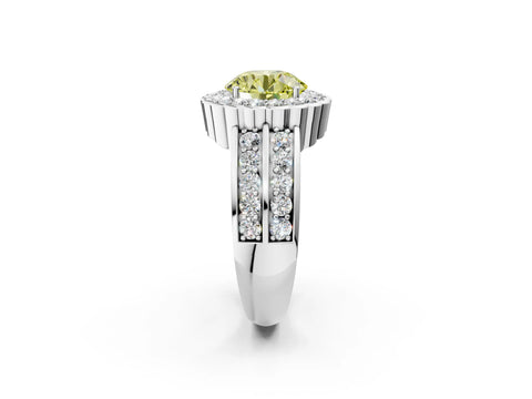 White gold Fancy Yellow Round Cut Halo Diamond Split Shank Ring with Scalloped Prong Setting_14