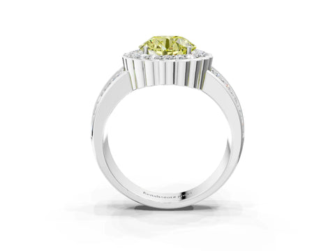 White gold Fancy Yellow Round Cut Halo Diamond Split Shank Ring with Scalloped Prong Setting_15