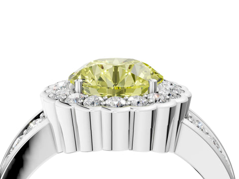 White gold Fancy Yellow Round Cut Halo Diamond Split Shank Ring with Scalloped Prong Setting_16