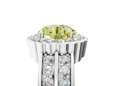 White gold Fancy Yellow Round Cut Halo Diamond Split Shank Ring with Scalloped Prong Setting_17