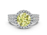 White gold Fancy Yellow Round Cut Halo Pavé Diamond Engagement Ring with Split Shank and Four-Prong Setting_3