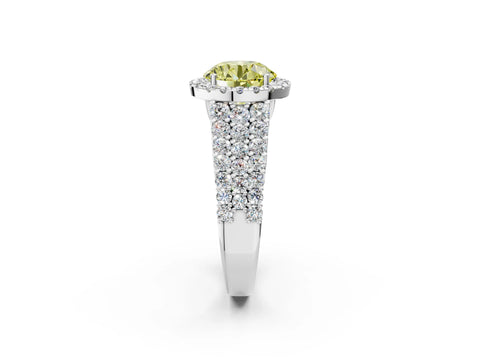 White gold Fancy Yellow Round Cut Halo Pavé Diamond Engagement Ring with Split Shank and Four-Prong Setting_5