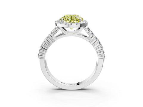 White gold Fancy Yellow Round Cut Halo Pavé Diamond Engagement Ring with Split Shank and Four-Prong Setting_6