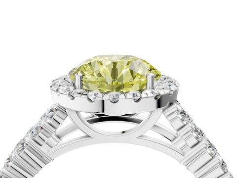 White gold Fancy Yellow Round Cut Halo Pavé Diamond Engagement Ring with Split Shank and Four-Prong Setting_7