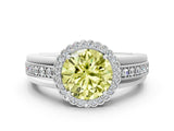 White gold Fancy Yellow Round  Cut Halo Pave Band Four-Prong Ring_29