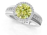 White gold Fancy Yellow Round  Cut Halo Pave Band Four-Prong Ring_30