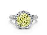 White gold Fancy Yellow Round  Cut Halo Pave Band Four-Prong Setting Ring