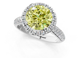 White gold Fancy Yellow Round  Cut Halo Pave Band Four-Prong Setting Ring_1