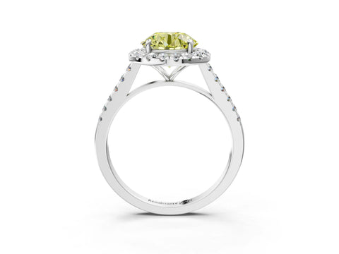 White gold Fancy Yellow Round Cut Halo Pave Diamond Engagement Ring with Four-Prong Setting_3