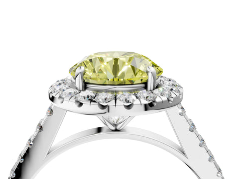 White gold Fancy Yellow Round Cut Halo Pave Diamond Engagement Ring with Four-Prong Setting_4