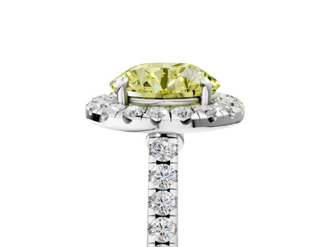 White gold Fancy Yellow Round Cut Halo Pave Diamond Engagement Ring with Four-Prong Setting_5
