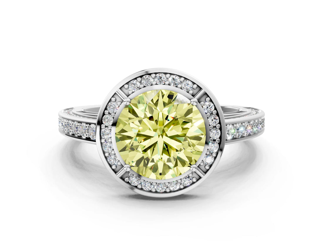 White gold Fancy Yellow Round  Cut Halo Pave Split Shank Prong Setting Ring_31