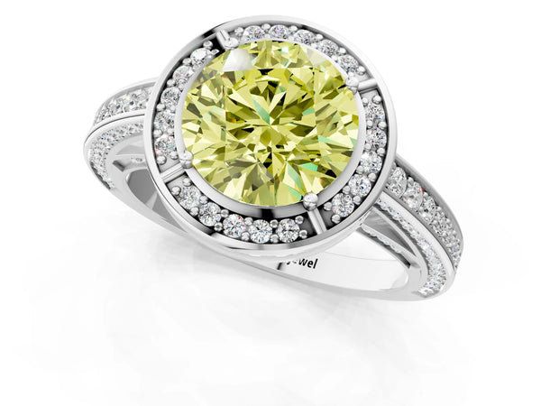 Platinum Fancy Yellow Round  Cut Halo Pave Split Shank Prong Setting Ring