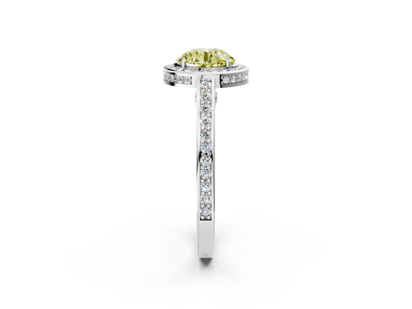 Platinum Fancy Yellow Round  Cut Halo Pave Split Shank Prong Setting Ring