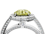 White gold Fancy Yellow Round  Cut Halo Pave Split Shank Prong Setting Ring_35