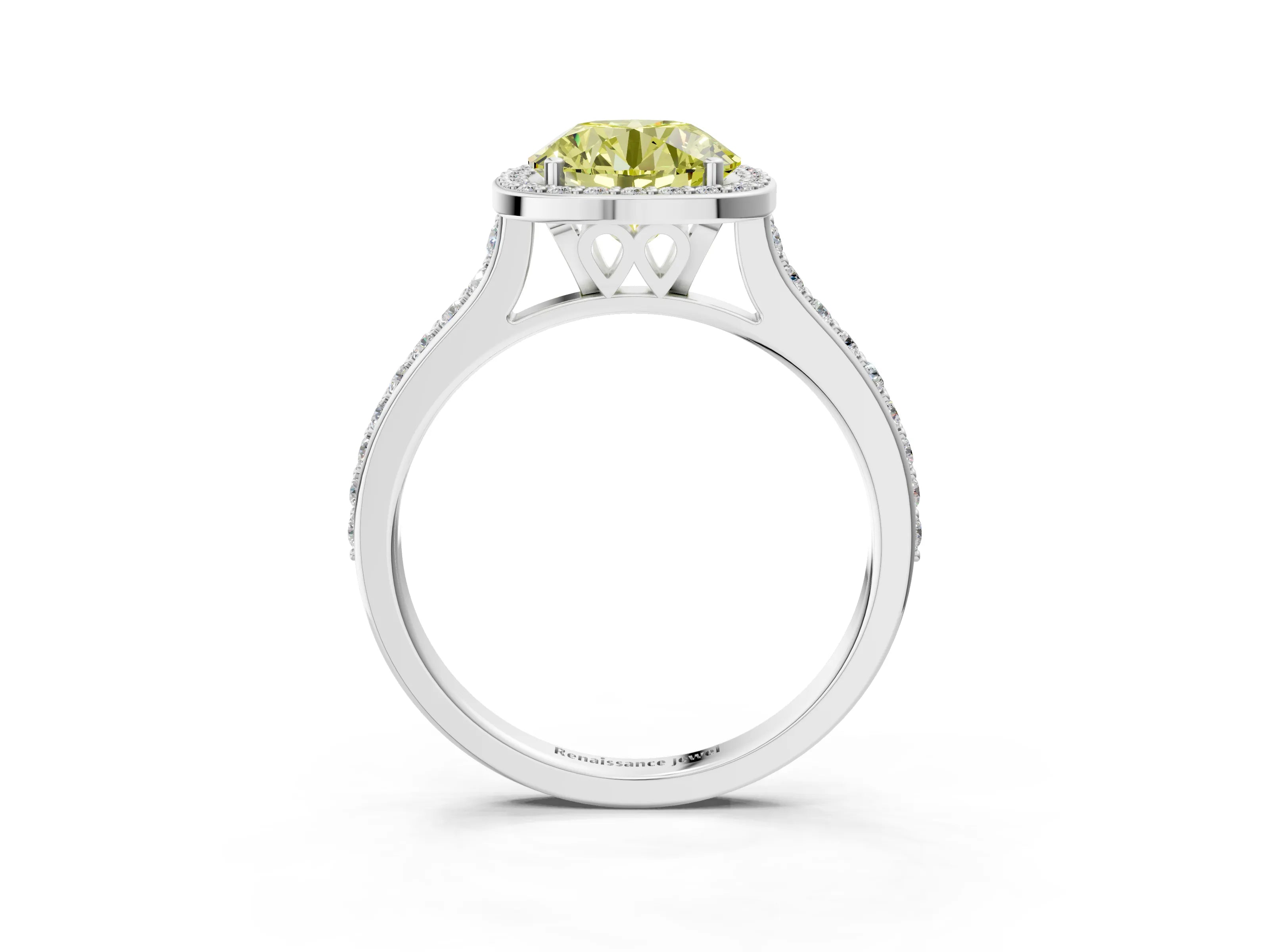White gold Fancy Yellow Round Cut Halo Round Diamond Pavé Band with Four-Prong Setting_18