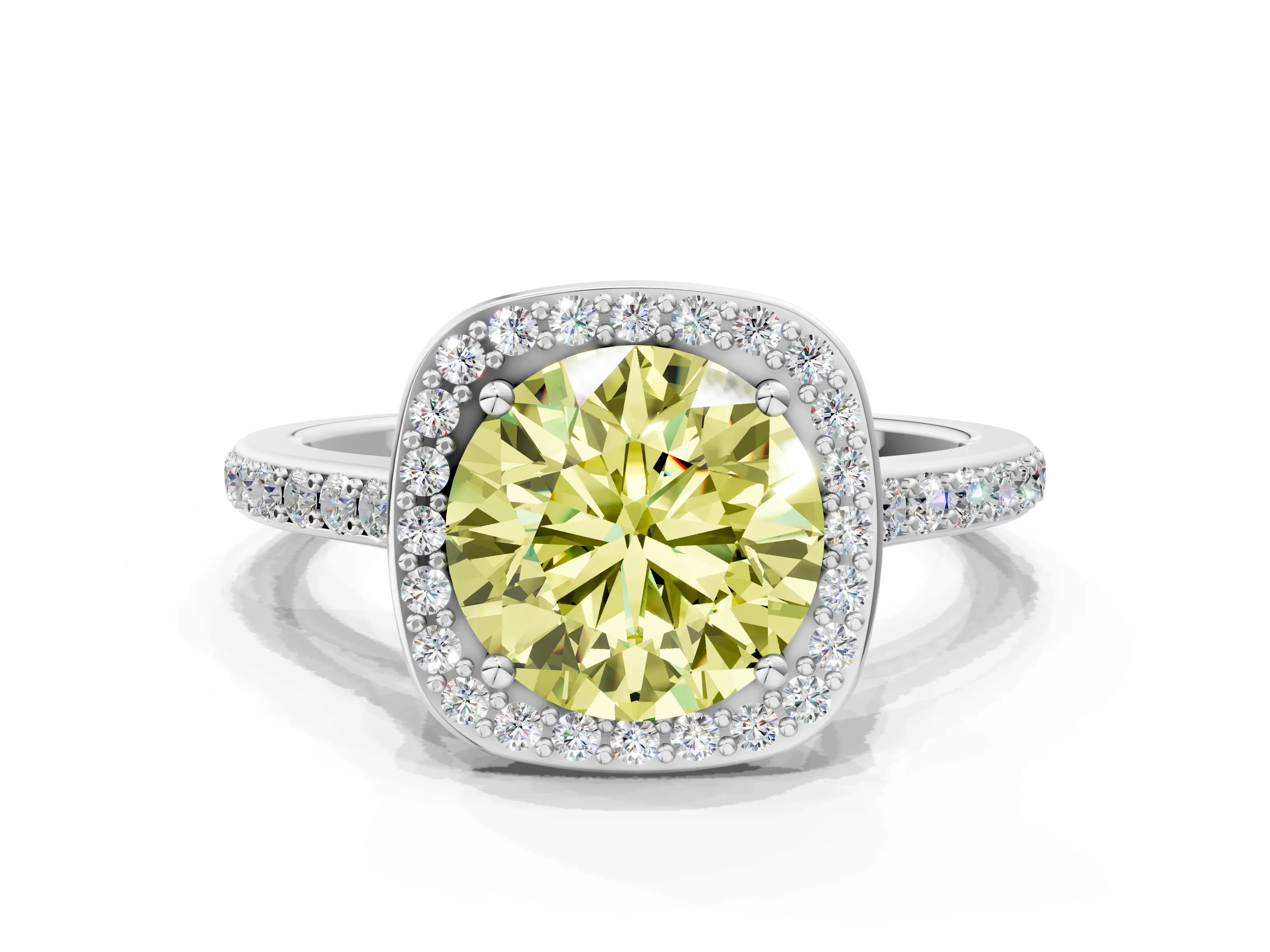 White gold Fancy Yellow Round Cut Halo Round Diamond Pavé Band with Four-Prong Setting_27