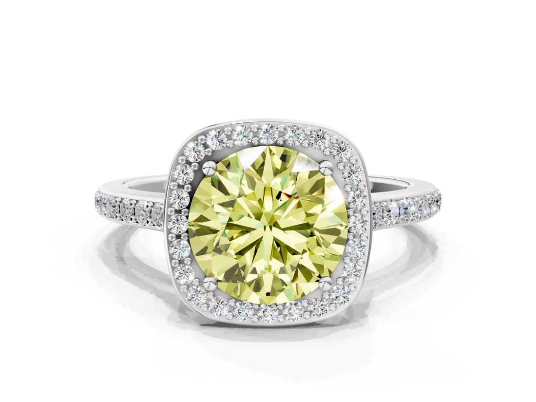 White gold Fancy Yellow Round Cut Halo Round Diamond Pavé Band with Four-Prong Setting_27