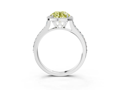 White gold Fancy Yellow Round Cut Halo Round Diamond Pavé Band with Four-Prong Setting_30
