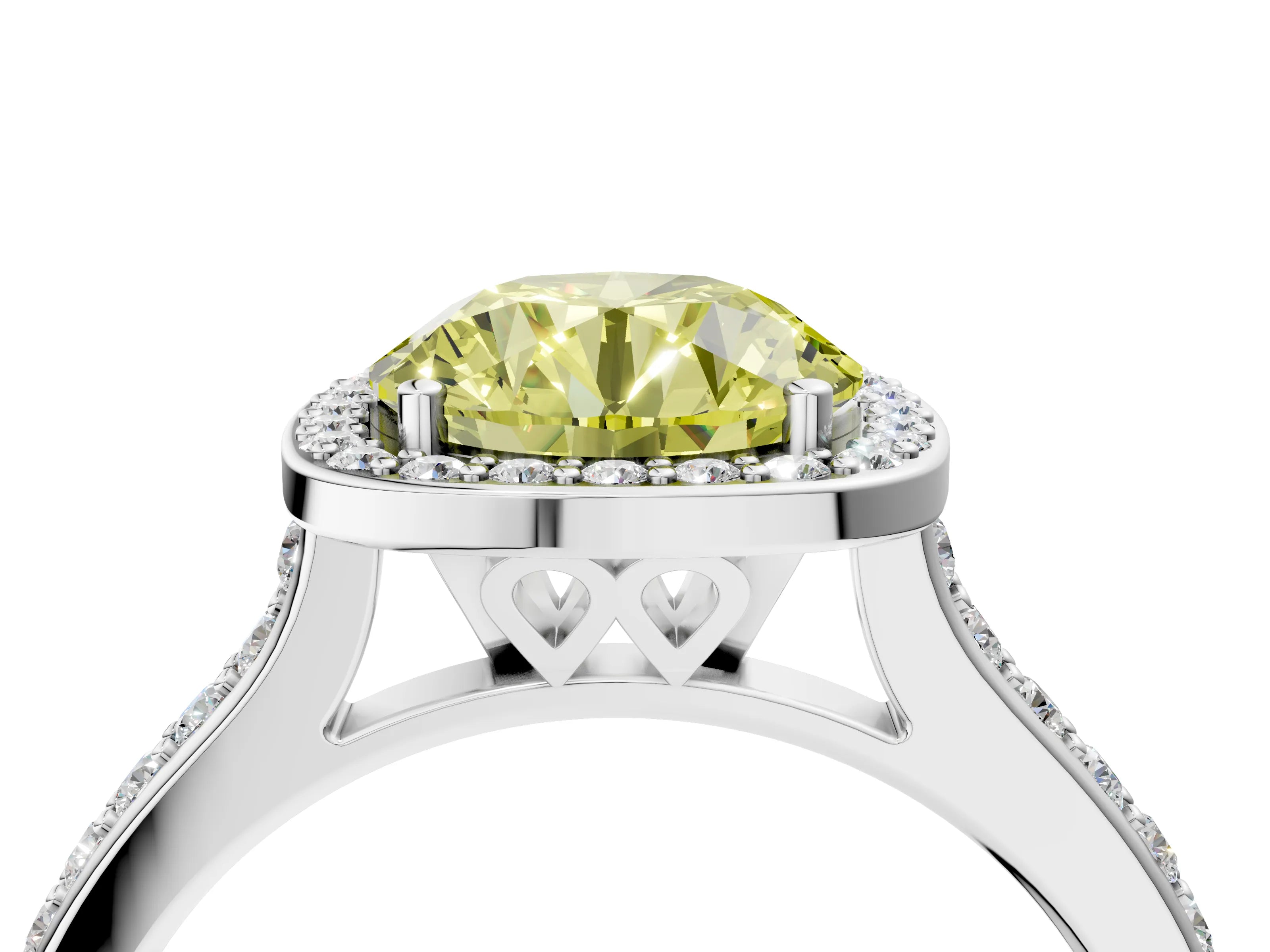 White gold Fancy Yellow Round Cut Halo Round Diamond Pavé Band with Four-Prong Setting_31