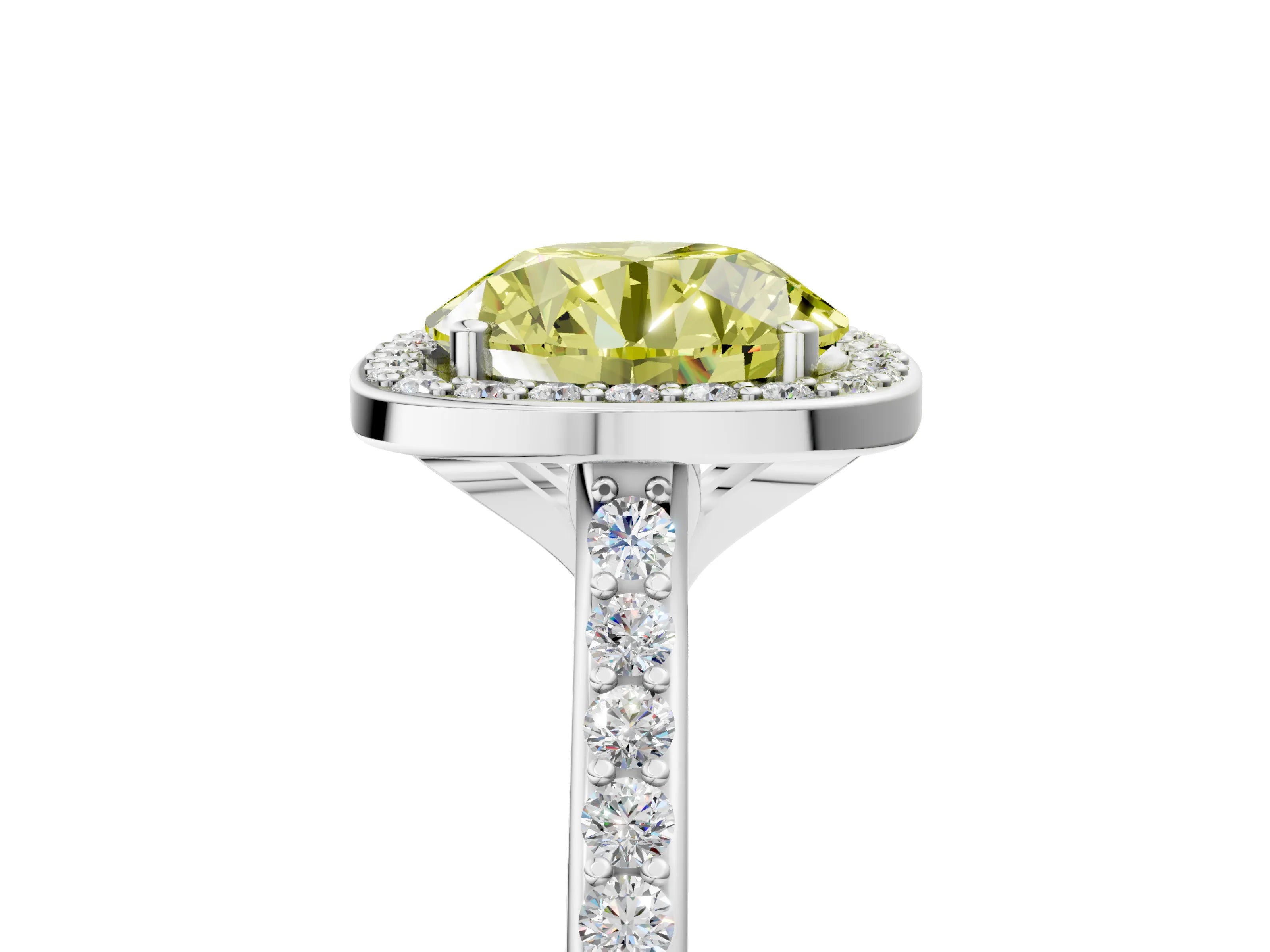White gold Fancy Yellow Round Cut Halo Round Diamond Pavé Band with Four-Prong Setting_32