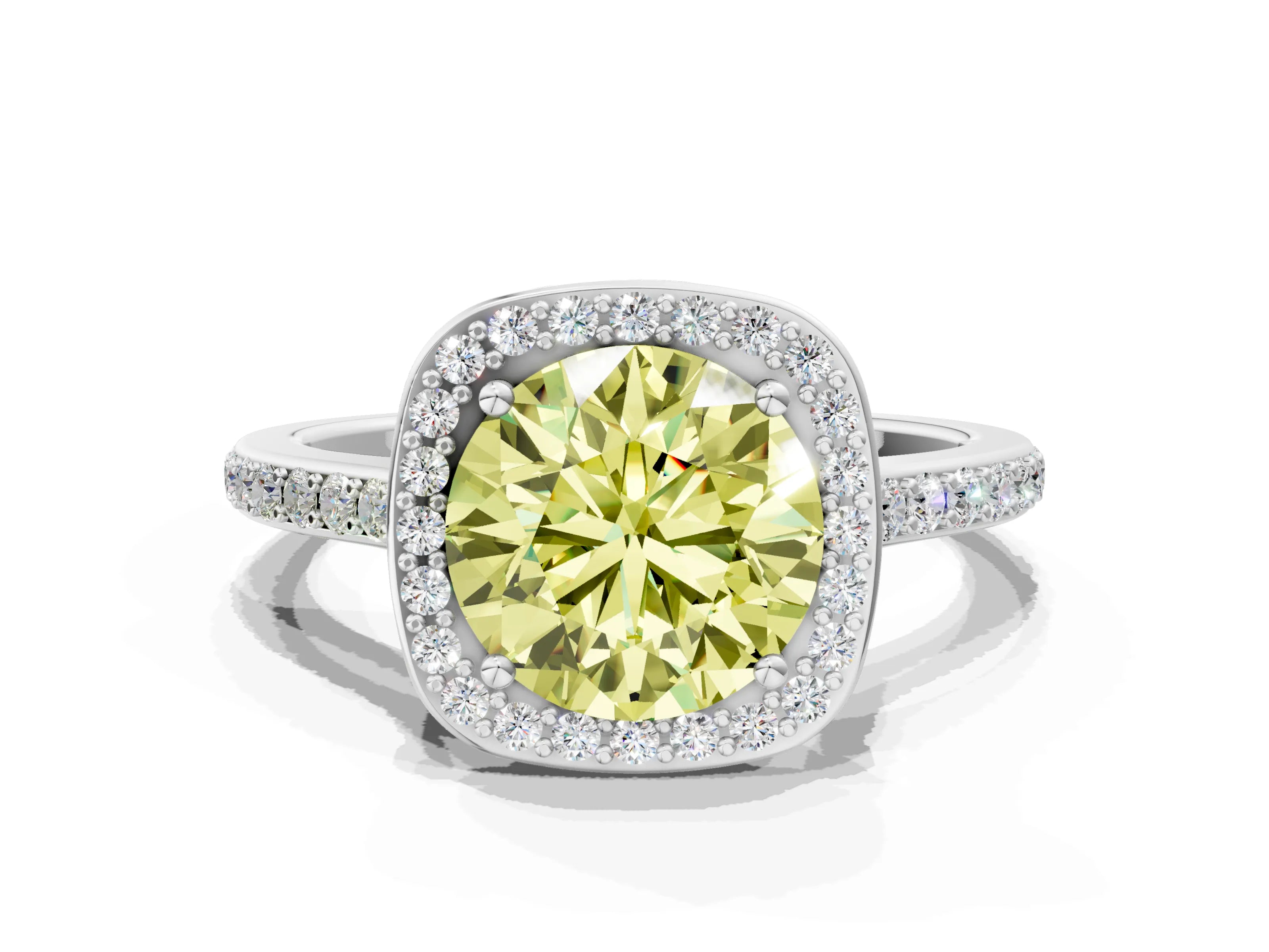White gold Fancy Yellow Round Cut Halo Round Diamond Pavé Band with Four-Prong Setting_39