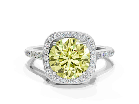 White gold Fancy Yellow Round Cut Halo Round Diamond Pavé Band with Four-Prong Setting_39