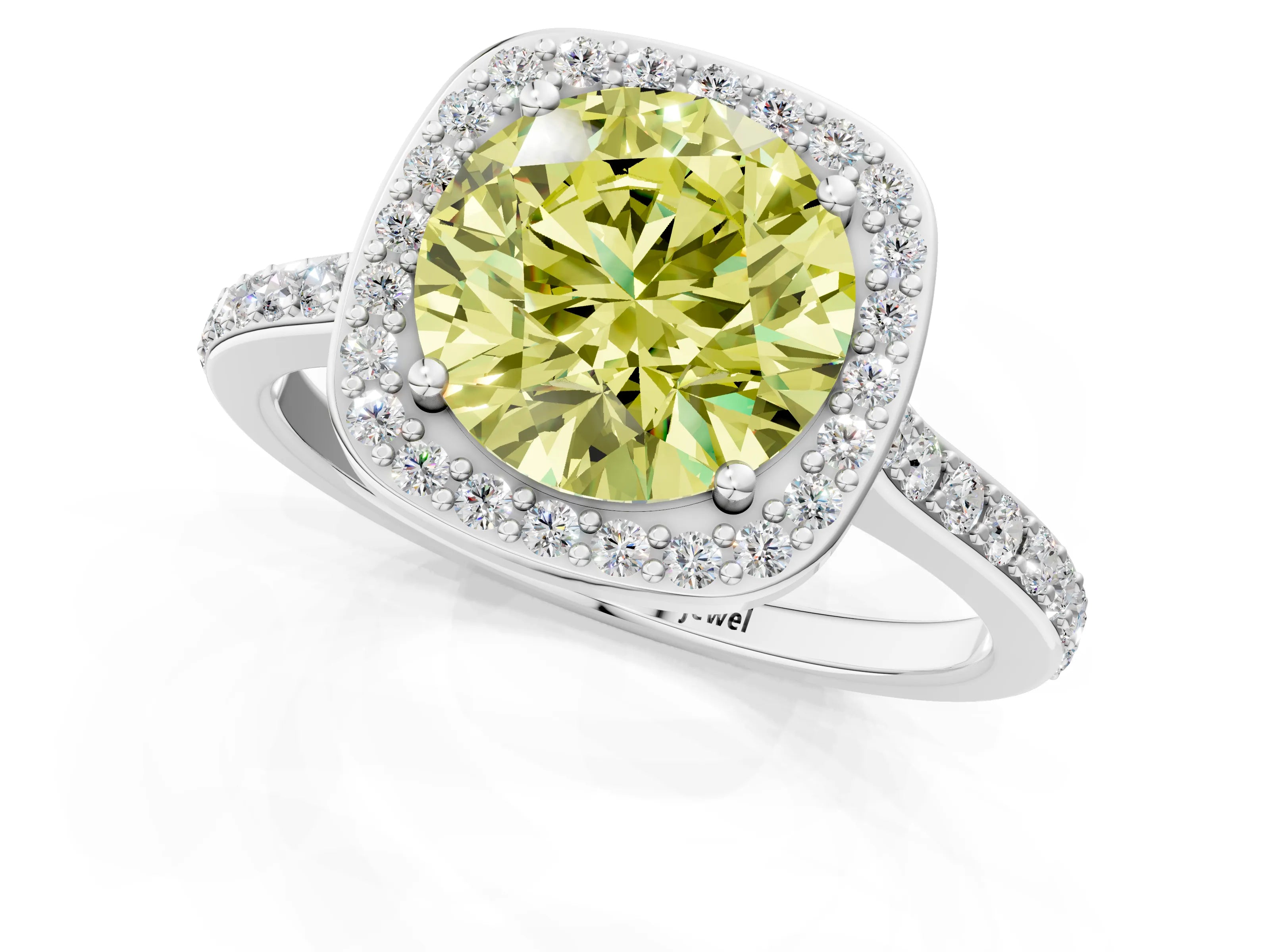 White gold Fancy Yellow Round Cut Halo Round Diamond Pavé Band with Four-Prong Setting_40