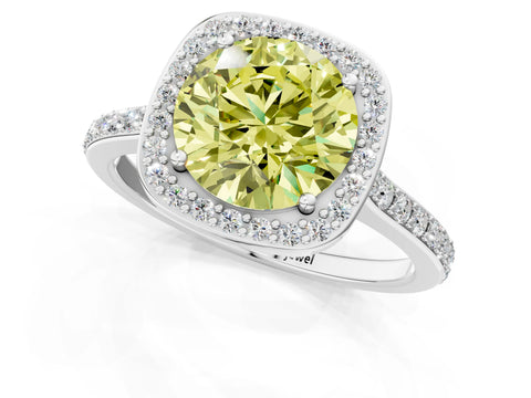 White gold Fancy Yellow Round Cut Halo Round Diamond Pavé Band with Four-Prong Setting_40