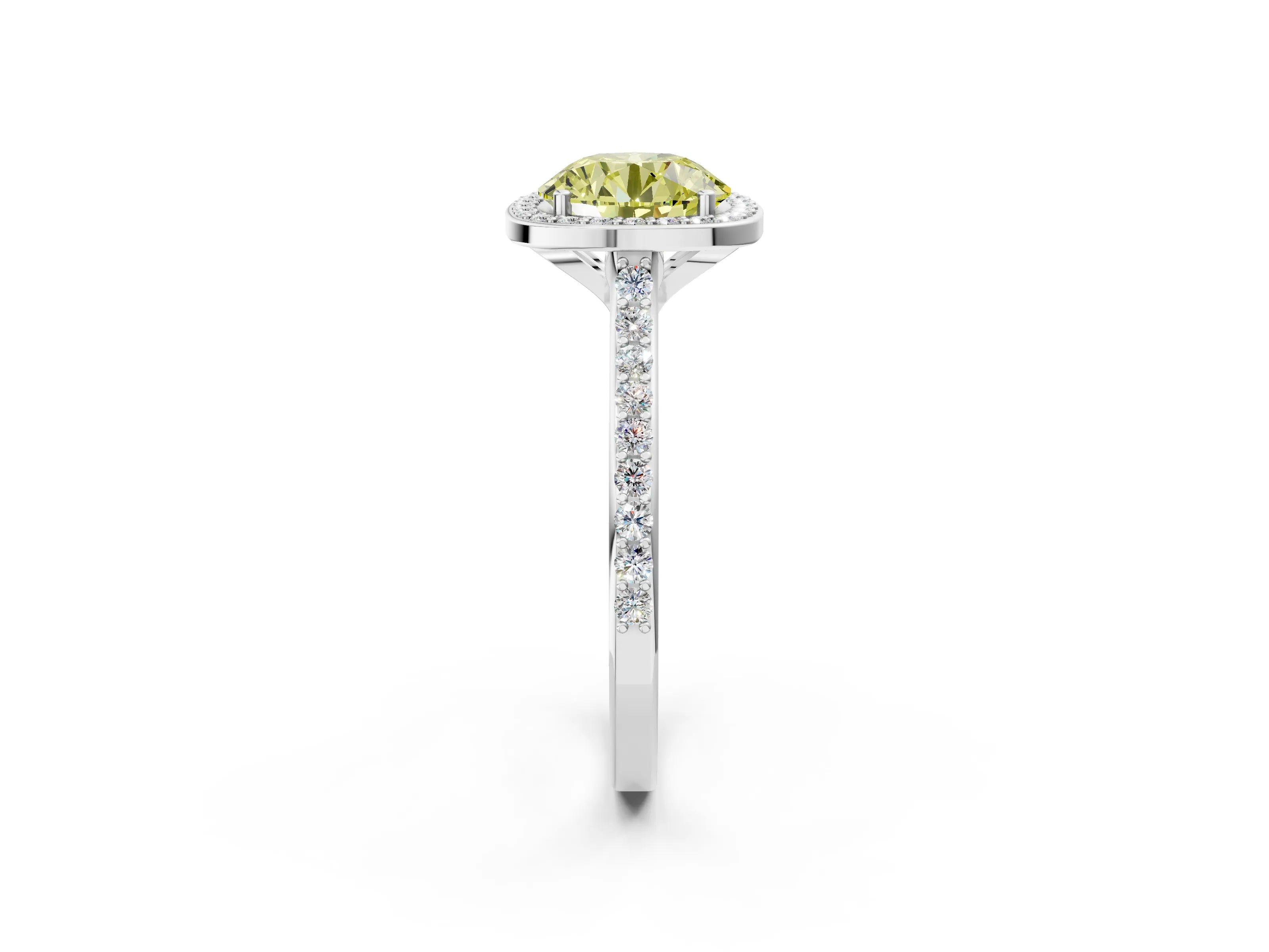 White gold Fancy Yellow Round Cut Halo Round Diamond Pavé Band with Four-Prong Setting_41